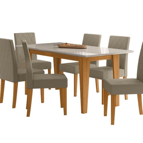 Sala de Jantar Liz 160x90 com Vidro 6l Cadeiras Jade Poliman Móveis