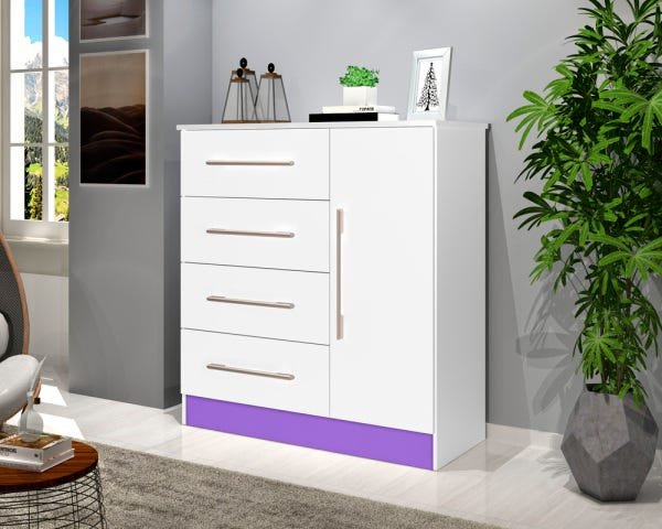 Cômoda Malibu New Branco Detalhe Flex Branco Ou Lilas - 3