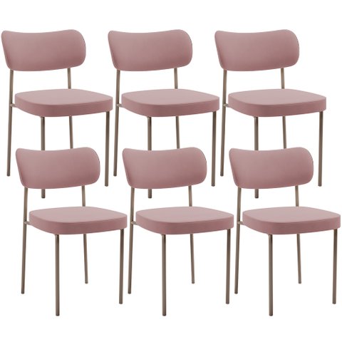 Kit 06 Cadeiras Estofadas para Sala de Jantar Melina Base Arena L02 Suede Rosê - Lyam Decor