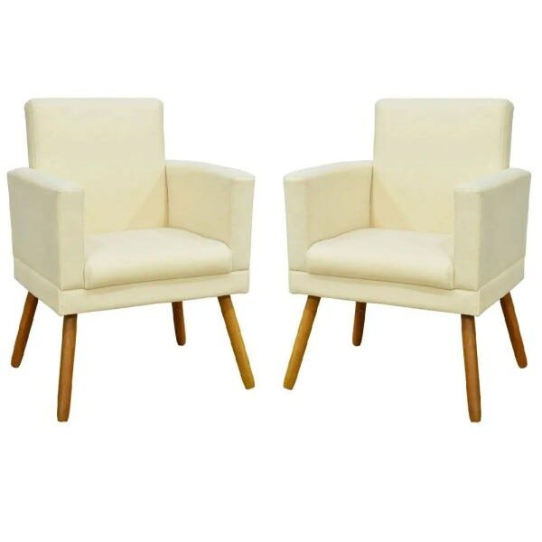 Kit 2 Poltronas Cadeira Decorativa Nina Para Sala Recepção Suede Bege - 1