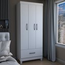 Ver imagem 1 de Guarda-roupa Solteiro Poseidon 3 Portas 1 Gaveta Branco - Panorama Móveis