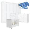 Ver imagem 1 de Quarto Infantil Americano 6 Portas com Berço Tutto New Branco Fosco e Colchão Ortobom - Henn