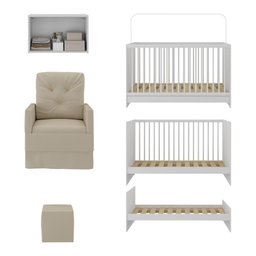 Berço 3 em 1 com Colchão Poltrona Puff e Armário Aéreo 2 Portas Multimóveis Mp4157 Branco/bege - 5