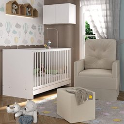 Berço 3 em 1 com Colchão Poltrona Puff e Armário Aéreo 2 Portas Multimóveis Mp4157 Branco/bege - 2