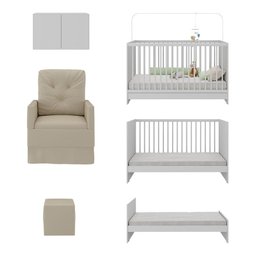 Berço 3 em 1 com Colchão Poltrona Puff e Armário Aéreo 2 Portas Multimóveis Mp4157 Branco/bege - 4