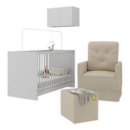 Berço 3 em 1 com Colchão Poltrona Puff e Armário Aéreo 2 Portas Multimóveis Mp4157 Branco/bege - 1