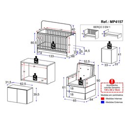 Berço 3 em 1 com Colchão Poltrona Puff e Armário Aéreo 2 Portas Multimóveis Mp4157 Branco/bege - 3