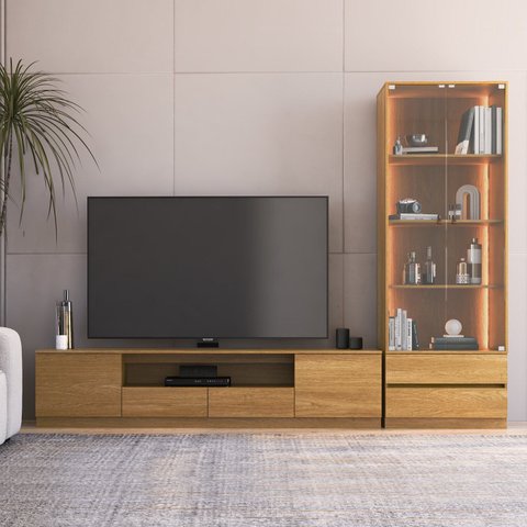 Estante para TV e Home Theater até 84 Polegadas com LED MDF 270cmx200cm Led Liz YesCasa