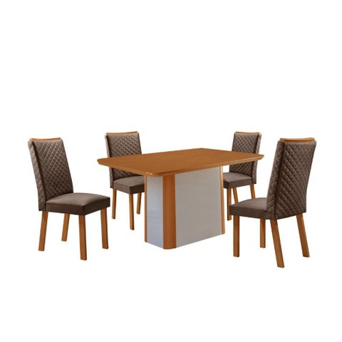 Mesa de Jantar Isadora 120 cm Tampo MDF Canto Copo Laminado com 4 Cadeiras Lira