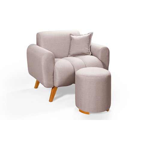 Poltrona Dallas com Puff em Linho Pes em Madeira: Creme