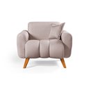 Ver imagem 4 de Poltrona Dallas com Puff em Linho Pes em Madeira: Creme