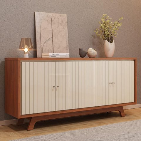 Aparador Buffet para Sala de Jantar 4 Portas 180cm Junia D05 Freijó Off White - Lyam Decor