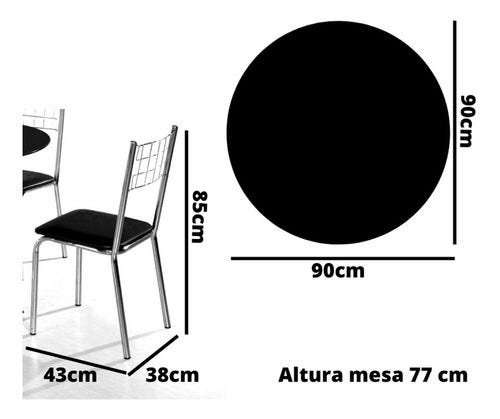 Conjunto de Mesa Redonda com Tampo de Vidro 90cm Preto Liz Laura Cromado com 4 Cadeiras - 2