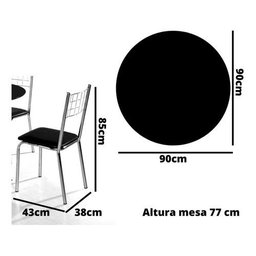 Conjunto de Mesa Redonda com Tampo de Vidro 90cm Preto Liz Laura Cromado com 4 Cadeiras - 2