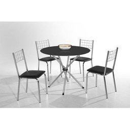 Conjunto de Mesa Redonda com Tampo de Vidro 90cm Preto Liz Laura Cromado com 4 Cadeiras - 1