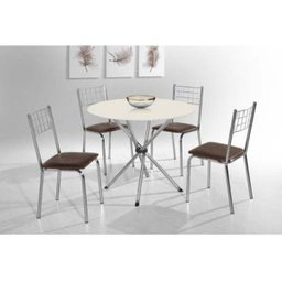 Conjunto de Mesa Redonda com Tampo de Vidro 90cm Liz Laura Cromado com 4 Cadeiras Off White - 1 Conjunto de Mesa Redonda com Tampo de Vidro 90cm Liz Laura Cromado com 4 Cadeiras Off White - 1