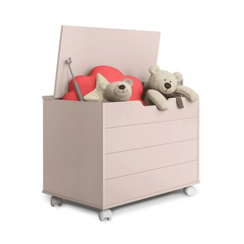 Bau Caixa de Brinquedos Brink com Tampa e Rodizios Rose