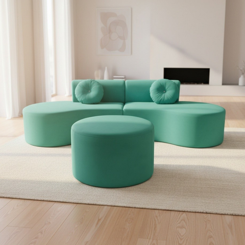 Sofá Modular Orgânico Monterrey 260cm + Puff Veludo Acqua