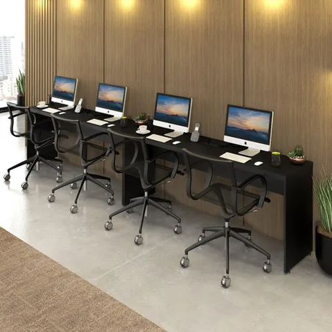 Mesas de Escritório Plataforma 4 Lugares Modelo Side To Side - 3,60 X 0,45 com Caixa Tomada - Preto