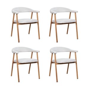 Kit 4 Cadeiras de Jantar Luana Estrutura Aço Carbono Laminado Natural com Estofado Linho Cru