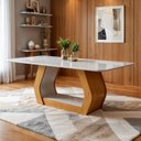 Ver imagem 1 de Mesa de Jantar 6 Lugares Tampo de Vidro e MDF 160cm Laini Marrom Amêndoa Clean/Off White