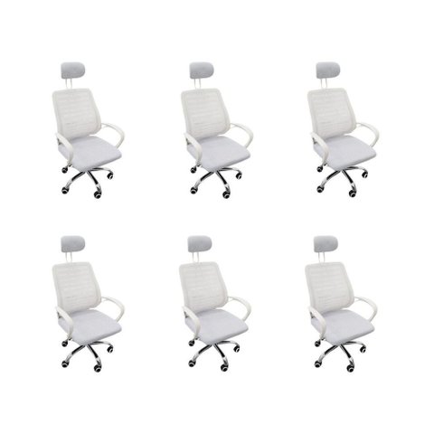 Kit 6 Cadeiras Escritório Diretor Tela Mesh Encosto de Cabeça Branco