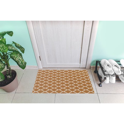 Tapete Capacho Porta Entrada 65CMX40CM Arabesco Caramelo Cru