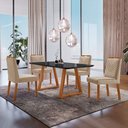 Ver imagem 1 de Conjunto Sala de Jantar Mesa Viena Madeira Maciça 140x80cm Tampo Retângular Vidro Preto com 4 Cadeir