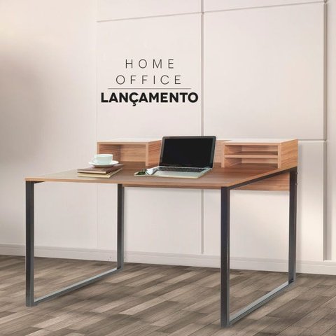 Escrivaninha Industrial 100cm Mart Home Mh21Ae com Nichos Amadeirado Escuro