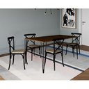 Ver imagem 1 de Jogo de Mesa Elen Retangular Tampo de Madeira 140x80cm Amêndoa com 4 Cadeiras Katrina Preto Assento