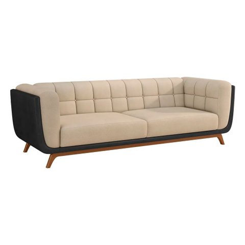 Sofá 2 Lugares 200cm Coin Pu Preto | Bouclé Suave Off White - Sallar Home