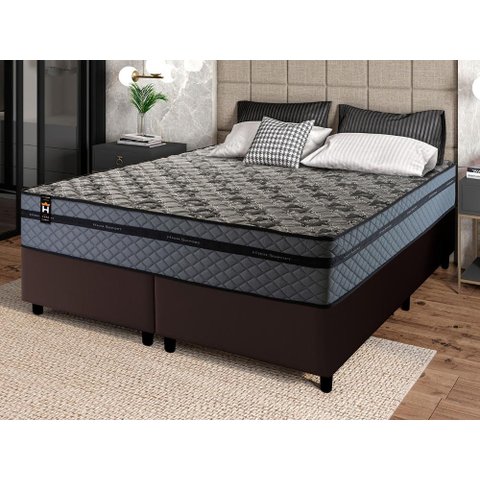 Conjunto Cama Box Queen c/ Molas Ensacadas Montreal Marrom 158x198x64