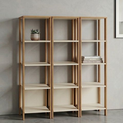 Kit 3 Estantes para Livros 5 Prateleiras 135CMX33CM Office Branco/Freijo/Off White