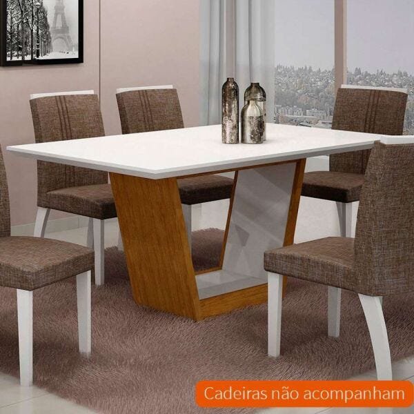 Conjunto Sala de Jantar Alemanha com 4 Cadeiras Lavinia Leifer Móveis Imbuia/Off-White/Animale Capucc - 4