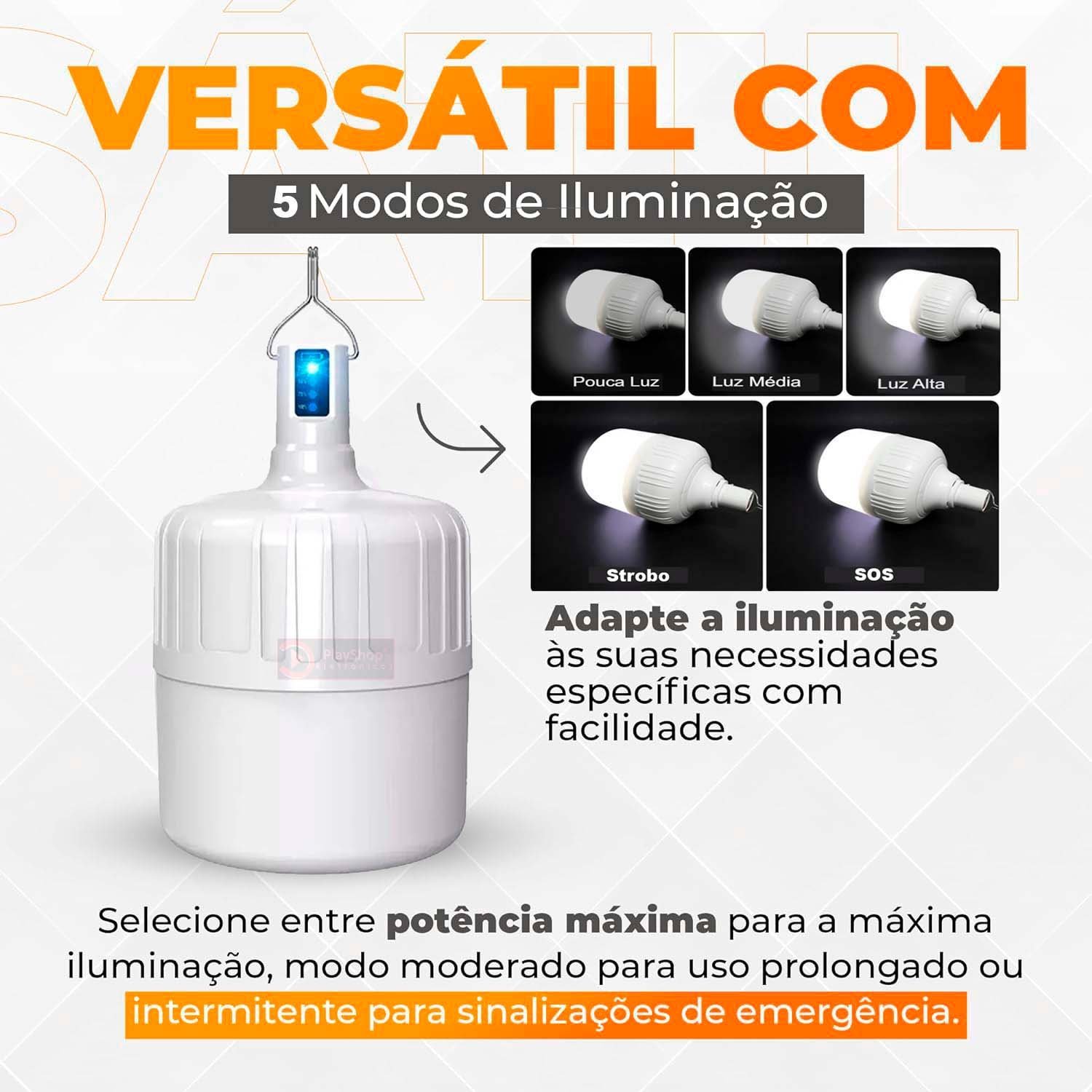 Luminária de Emergência Recarregável 48w Lâmpada em Led de À Prova D'água Usb - 6