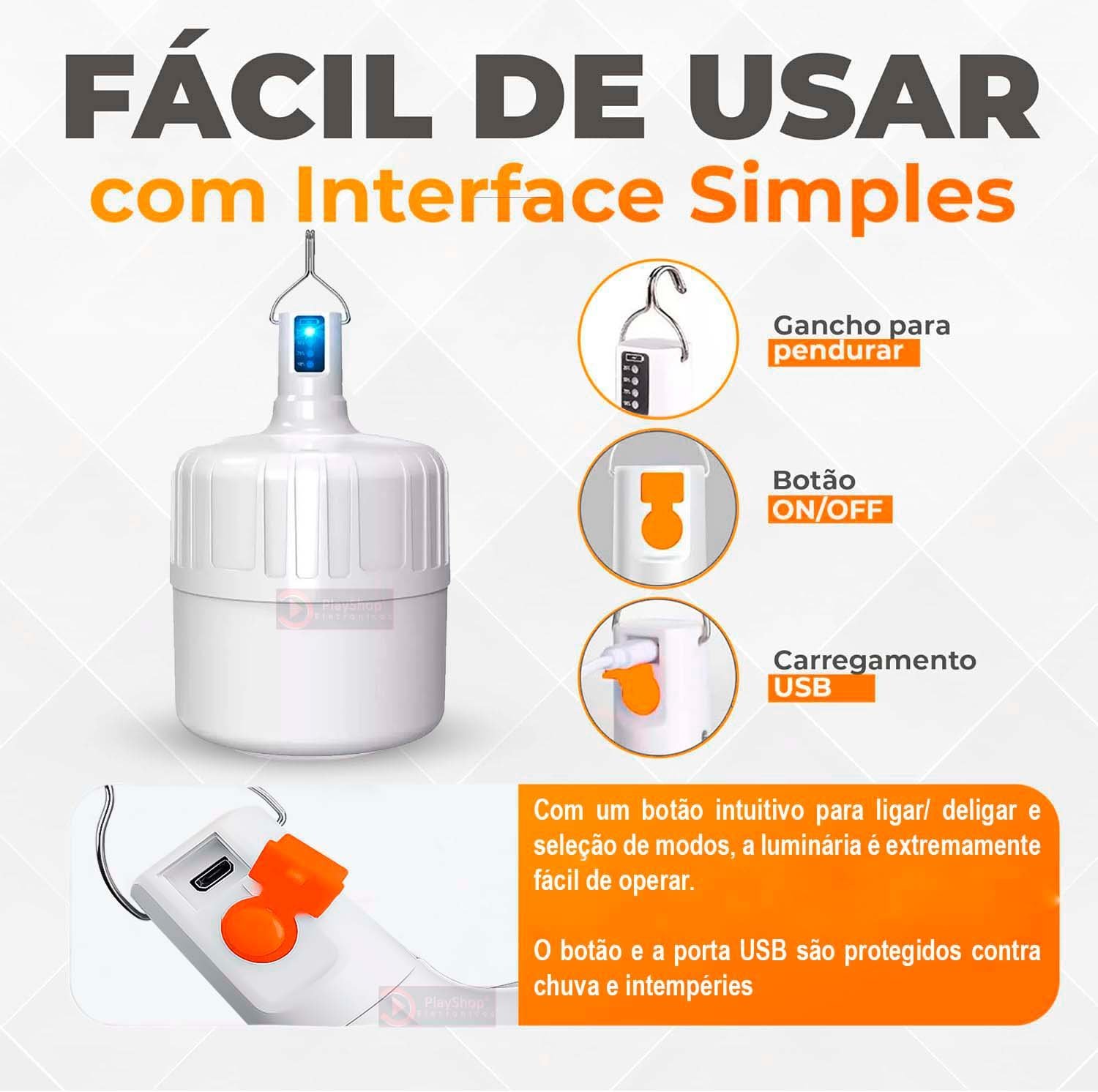 Luminária de Emergência Recarregável 48w Lâmpada em Led de À Prova D'água Usb - 5