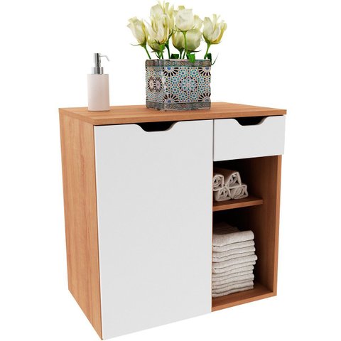 Gabinete de Banheiro 60 Cm 1 Porta 1 Gaveta Romana Amêndoa/branco