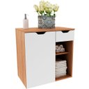 Ver imagem 1 de Gabinete de Banheiro 60 Cm 1 Porta 1 Gaveta Romana Amêndoa/branco