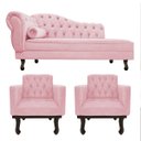Ver imagem 1 de Kit Diva Recamier Diana 140cm Lado Direito e 02 Poltronas Classic Suede Rosa Bebê - ADJ Decor
