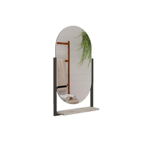 Espelheira de Banheiro Ori Parede Oval C/prateleira Metalica 41x87cm Cor Cimento - Mgm