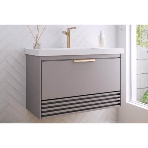 Gabinete Banheiro Suspenso Paraty c/Cuba 80cm Platina MGM