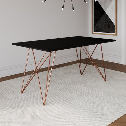 Mesa de Madeira Trama Base Cobre com Tampo Preto 140x80 - Asturias
