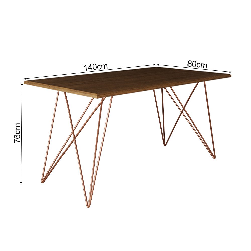 Mesa de Madeira Trama Base Cobre com Tampo Amêndoa 140x80 - Asturias - 4