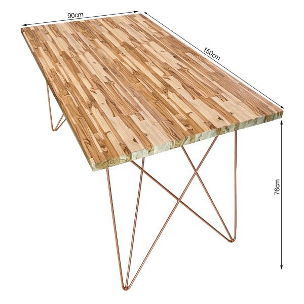 Mesa de Jantar Trama Plus Base Cobre com Tampo de Madeira Teca 150x90 - Asturias - 4