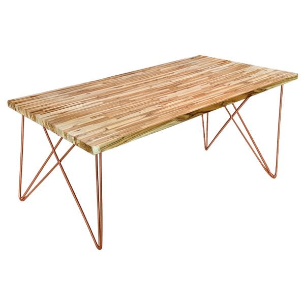 Mesa de Jantar Trama Plus Base Cobre com Tampo de Madeira Teca 150x90 - Asturias - 1
