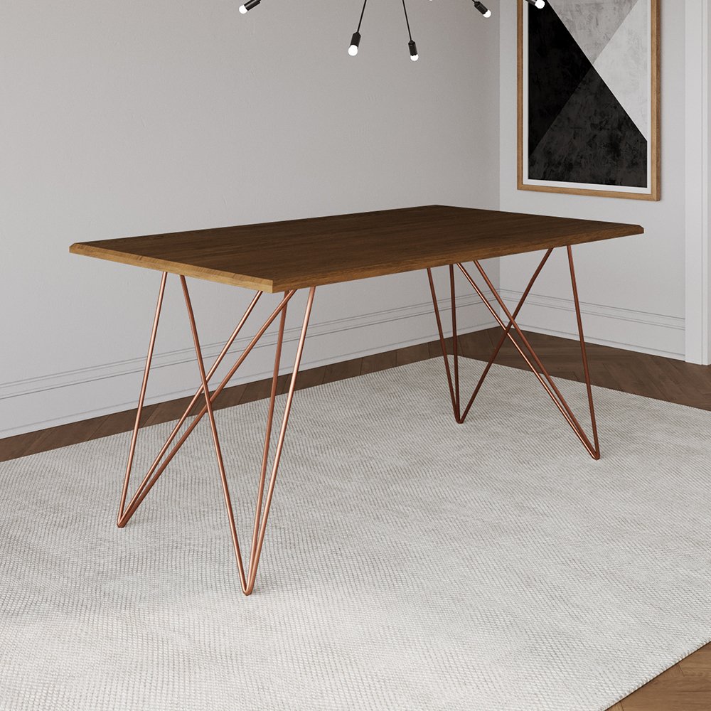 Mesa de Jantar Trama Plus Base Cobre com Tampo Amêndoa 150x90 - Asturias - 1