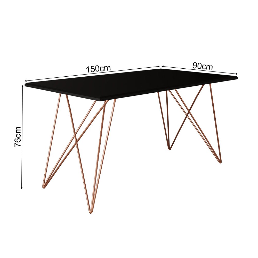 Mesa de Jantar Trama Plus Base Cobre com Tampo Preto 150x90 - Asturias - 4