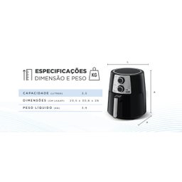 Fritadeira Elétrica Sem Óleo FRB3 Midea 3,5 Litros 1400W 127V Preto - 10