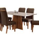 Ver imagem 2 de Conjunto de Sala de Jantar 160x77,8cm Tampo com Vidro e 6 Cadeiras Tannat Yescasa Marrom/Mel/Off White