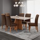 Ver imagem 1 de Conjunto de Sala de Jantar 160x77,8cm Tampo com Vidro e 6 Cadeiras Tannat Yescasa Marrom/Mel/Off White